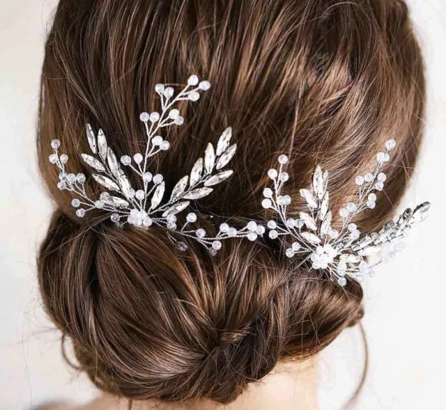 Bridal Wedding Hair Pins Silver Rhinestone Sparkly Crystal Bride Flower