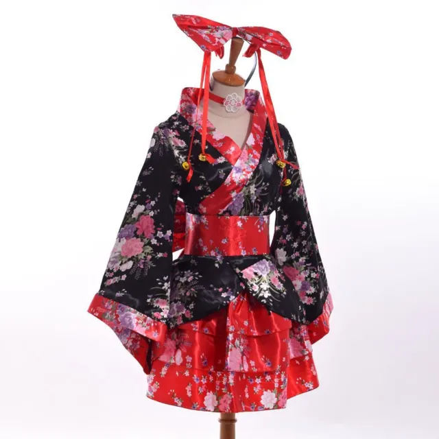 Japanese Women Kimono Lolita Maid Uniform Outfit Anime Cosplay Costume Dress 9