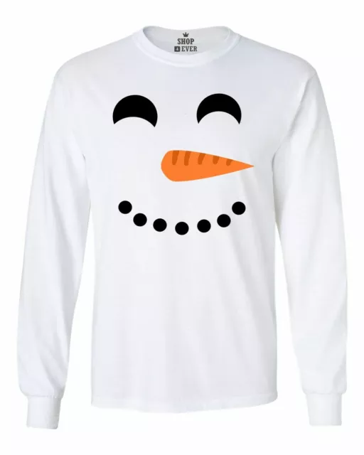 Happy Smiling Snowman Long Sleeve Fun Cute Christmas Costume Xmas Shirts