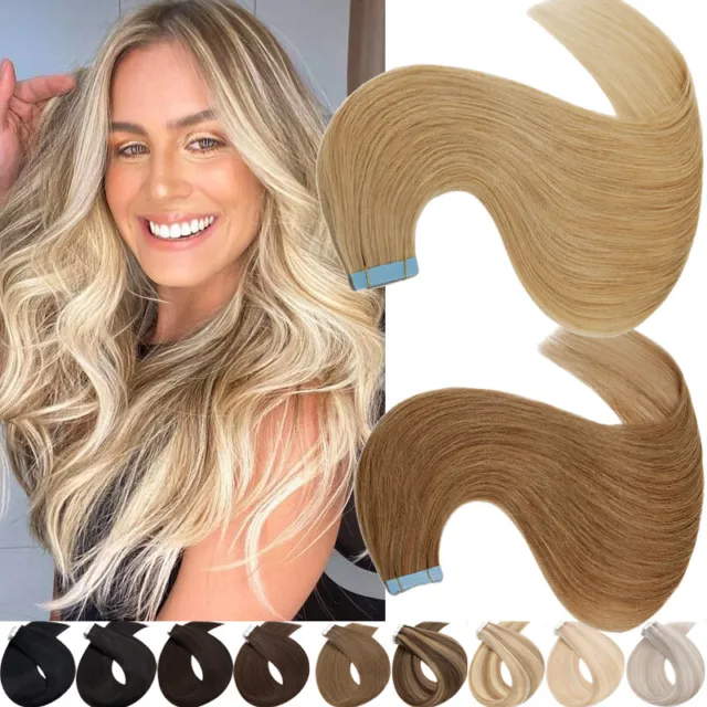 Blonde Skin Weft Tape In Thick Russian Remy Human Hair Extensions Full Head 100G