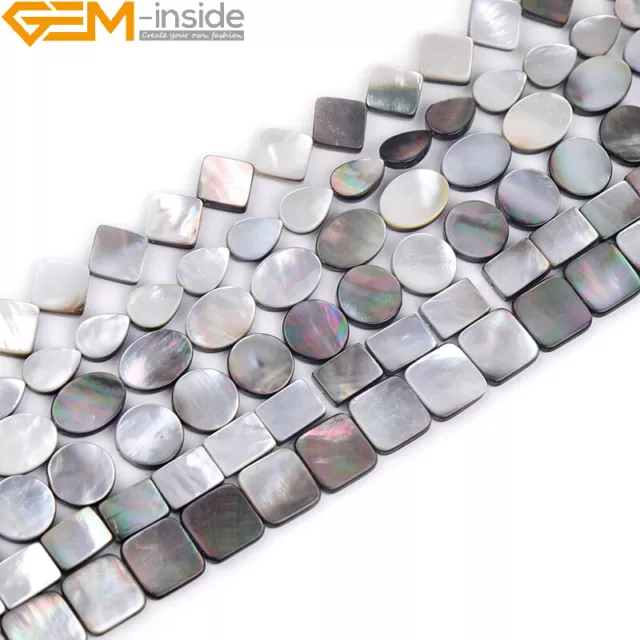 Natural Rainbow Luster Black Lip Shell Flat Beads Assorted Shape Oval Square