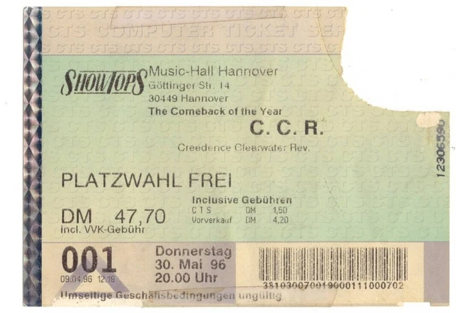 C.C.R. - The Comeback - Altes Konzert-Ticket Hannover vom 30.05.1996 siehe Bild