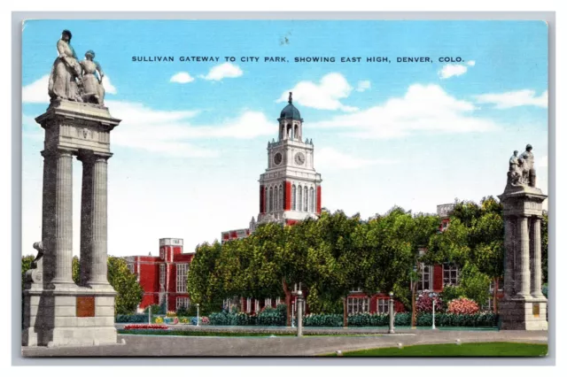 Denver CO Colorado Sullivan Gateway to City Park East High Linen Postcard