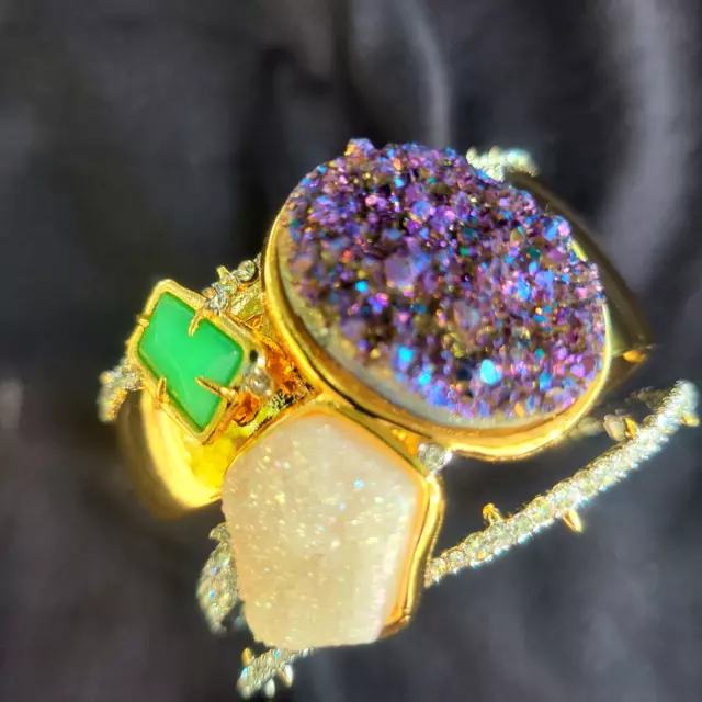 ALEXIS BITTAR Gold Crystal, Druzy & Chrysoprase Stone Cuff Bracelet