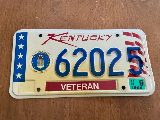 2003 Kentucky Veteran Air Force License Plate Tag 62025