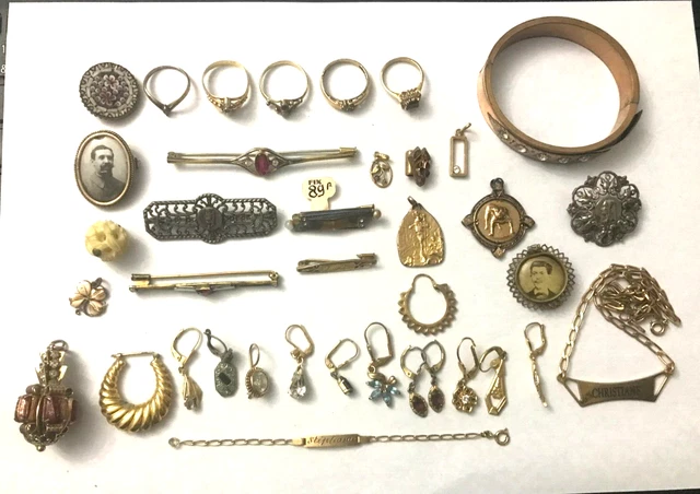 LOT ANCIENS BIJOUX fond de tiroir NAPOLEON III Art Nouveau Déco Plaqué Or etc... EUR 85,00 - FR