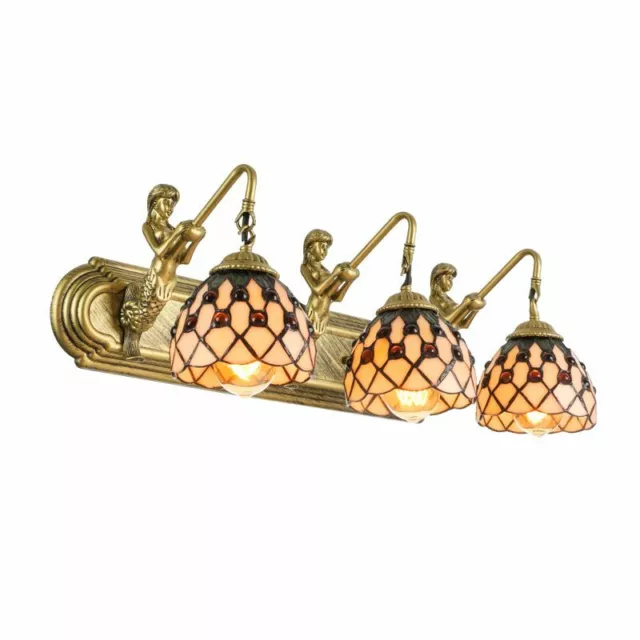 Art Deco Style Wall Sconce Tiffany 3-Head Stained Glass Vanity Light Indoor Lamp