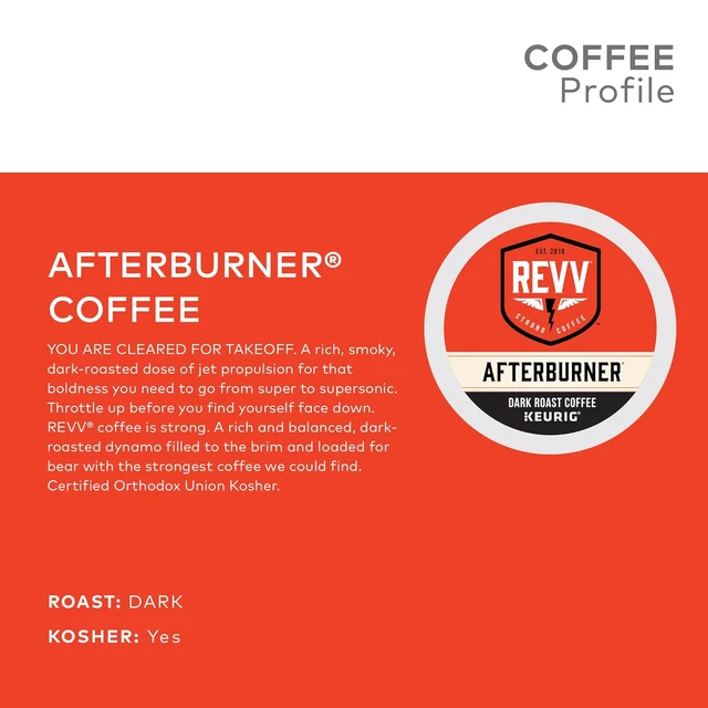 REVV AFTERBURNER, SINGLESERVE Keurig KCup Pods, Dark Roast Coffee
