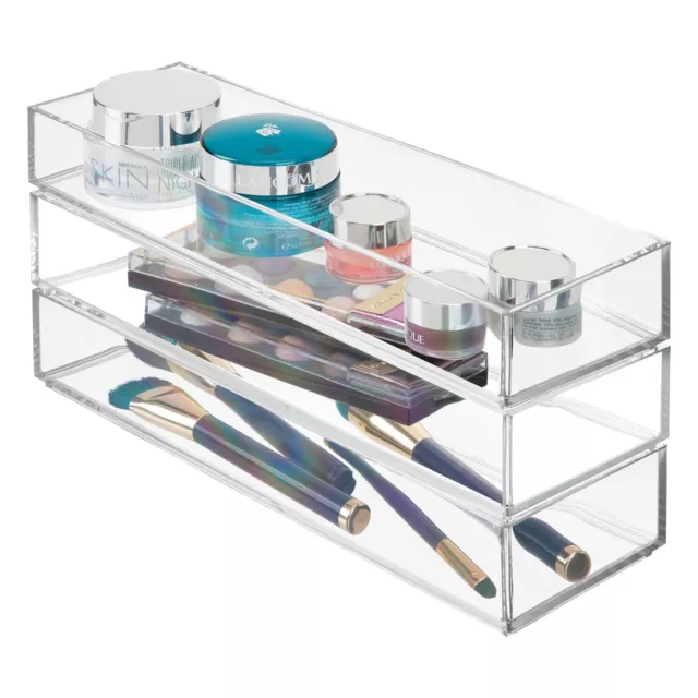 mDesign boite de rangement – boite à stylos – lot de 3 – transparent