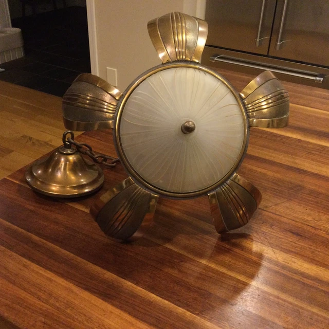 Picture of ANTIQUE SLIP SHADE Chandelier Bronze Vintage Art Deco Ceiling Light ...