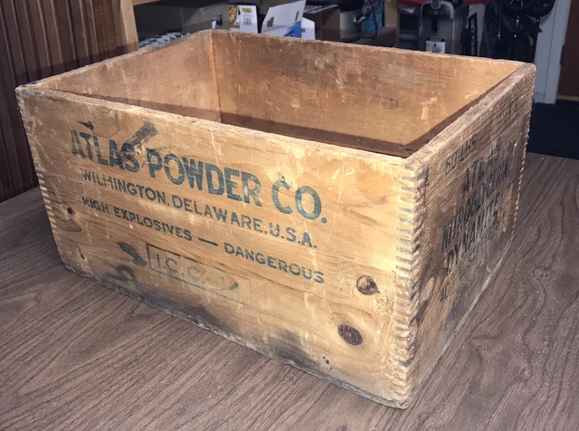 Old Vtg Antique Atlas Powder Co Explosive I.c.c.—14 Wooden Shipping Crate Box