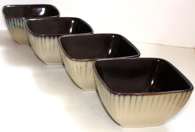 Set of 4 Threshold "Bamboo" Square Bowls 5-3/4", Stoneware, Nice condition
