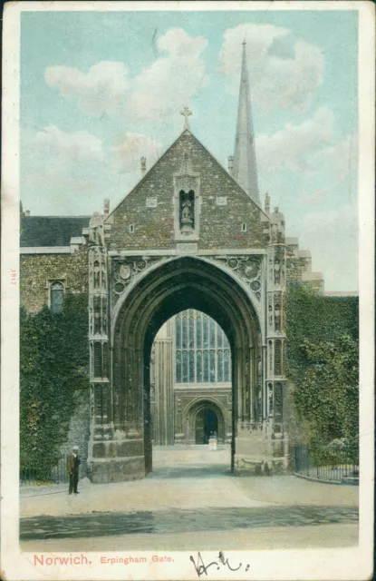 Norwich Erpingham Gate 1904 Postmark Peacock autochrom 1817