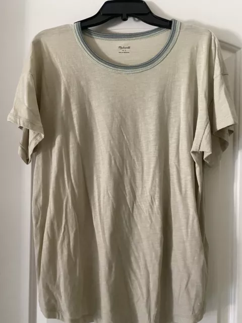 Madewell Whisper Cotton Ringer Tee in Light Green Crew Neck - L NWT