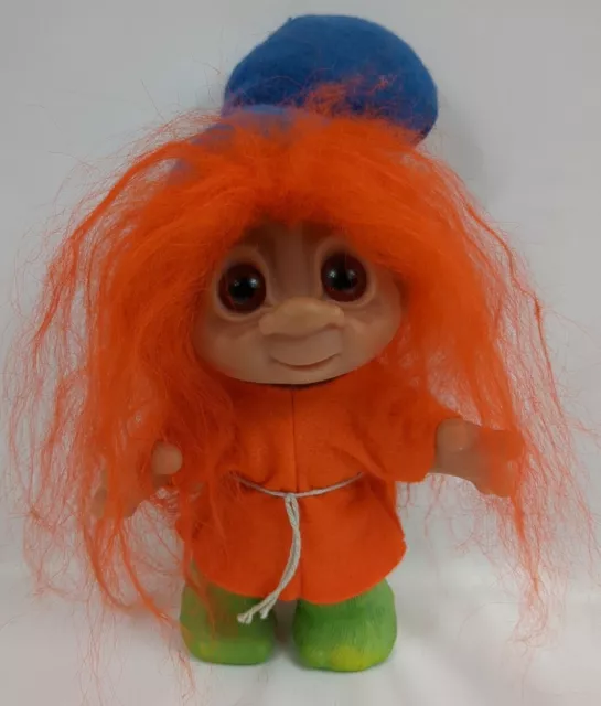 VTG 1980 Thomas Dam Norfin 7" Troll Elf 24-4 Denmark Green Legs Hat Orange Hair