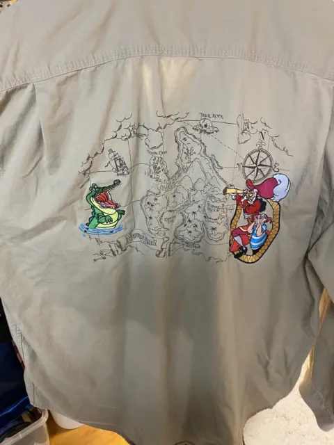 VINTAGE DISNEY STORE Peter Pan Captain Hook Neverland Map Shirt Khaki Men  XL $45.00 - PicClick
