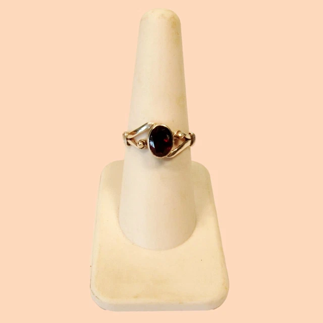 Red Garnet Oval Faceted 925 Sterling Silver Ring SIZE 7.5
