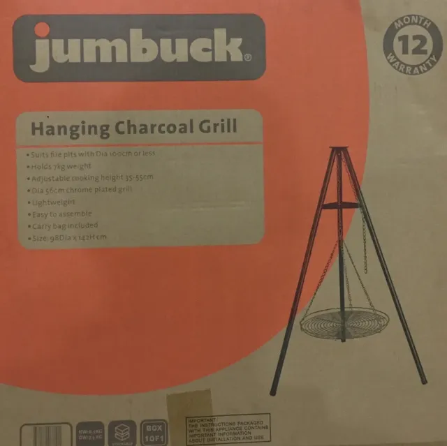 Jumbuck Hanging Tripod Charcoal Grill Outdoor Campfire Cooking BBQ W/ Carry Bag