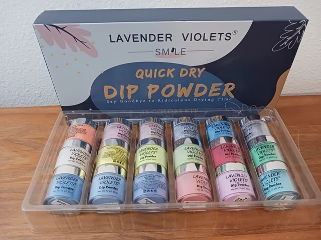 Kit de inmersión en polvo de secado rápido violetas lavanda 18 colores caja abierta caja de secado rápido 1