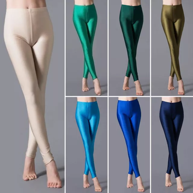 Womens Glitter Yoga Leggings Satin Glossy Opaque Super Shiny Stretchy Pants New