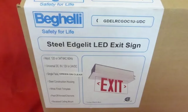 Beghelli Gdelrcgoc1U-Udc *Nib* Steel Edgelit Led Exit Sign Green (15A0)