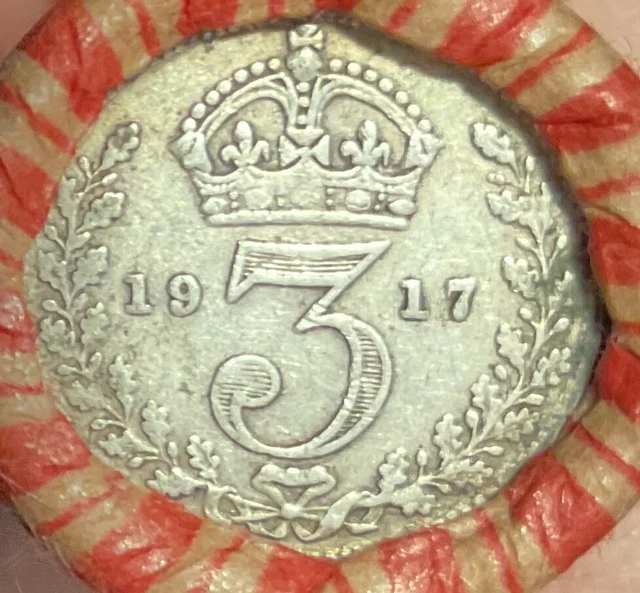 Crimped & Sealed Wheat Pennies roll capped with old 1917 silver foreign coin #2