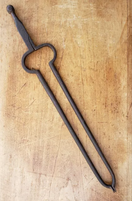 Antique 18th-19th C Hand Forged IRON Hearth TONGS Fireplace FACETED TOP 23" #3