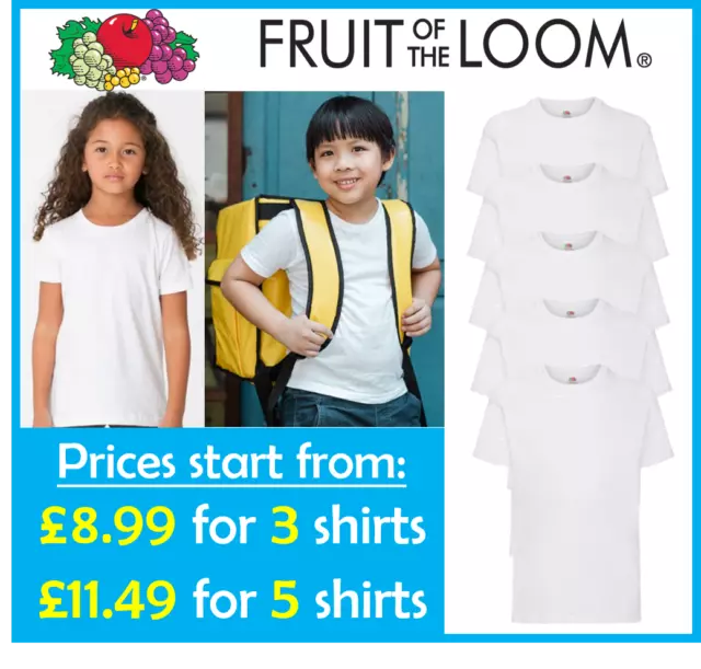 Confezione da 3/5 T-shirt bianca semplice bambini bambini ragazzi ragazze frutta del telaio scuola PE