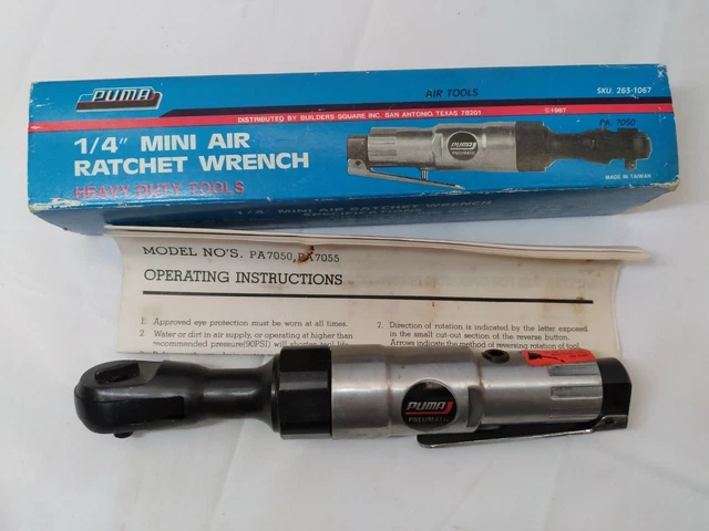 Puma 1/4" Mini Air Ratchet Wrench Heavy Duty Tool 240 RPM 90 PSI 5/16" Hose GP