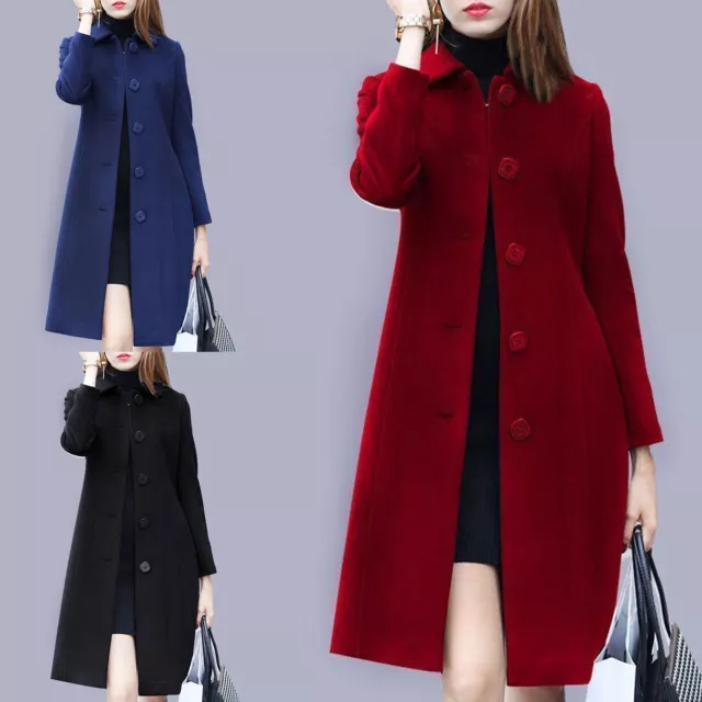 Womens Overcoat Classic Trench Coat Knee Length Jackets Single-Breasted Long