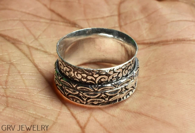Handmade Spinner Ring Ethnic Jewelry 925 Silver Plated Us Size 9.5" R021-H148
