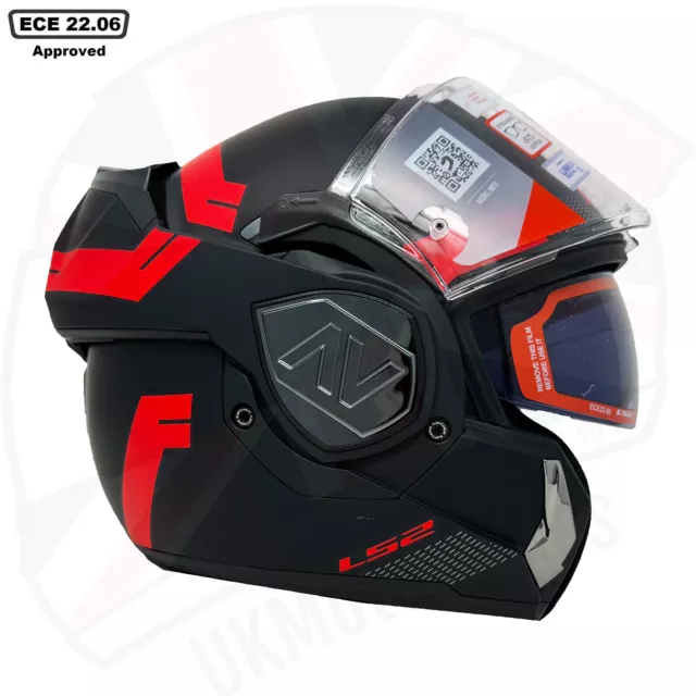 Ls2 Ff906 Advant Flip-Up Modular Dual Visor Motorbike Helmet Bend Matt Black Red