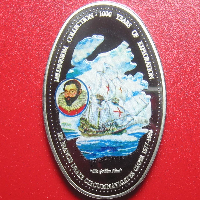 2000 ZAMBIA 1000 KWACHA PROOF FRANCIS DRAKE EXPLORER SHIP OVAL COIN (not silver)