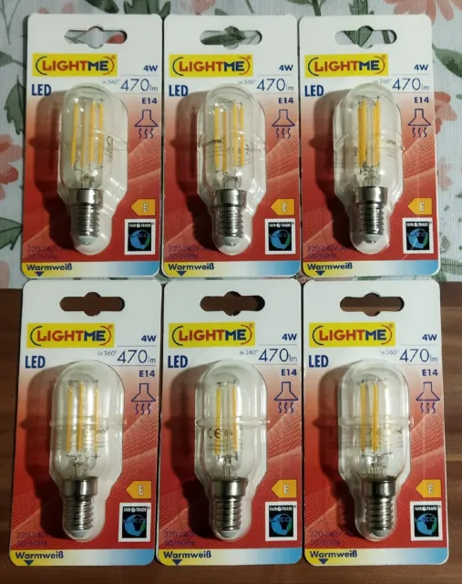 6 x LightMe LED E14 Filament Lampen T25 Röhre 4W=40W klar 470lm warmweiß 2700K