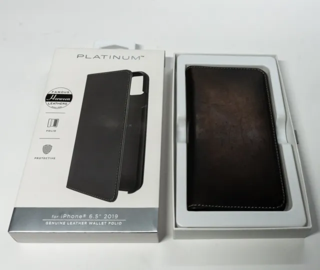 Platinum Horween Leather Black Folio Wallet Case for Apple iPhone XS Max Exc Box