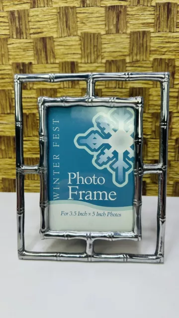 Winter Fest Silver Toned Bamboo Design Photo Frame Classic Vintage Rite Aid