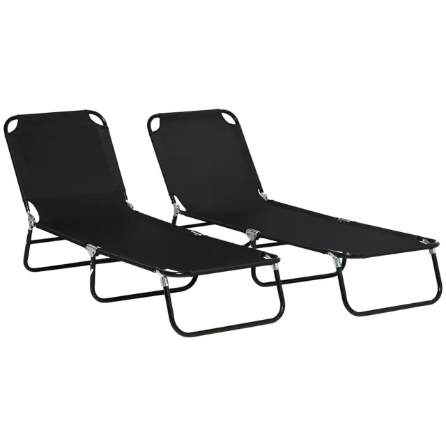 Outsunny  Folding Sun Loungers Set of 2 with Adjustable Backrest, Black