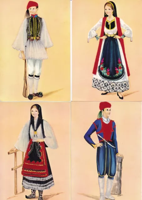 Greece, 4. c 1970/80s, Women & Men in Traditional Costume, Flock Trimmed,Art Drw