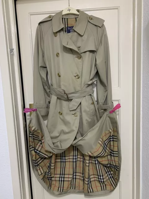 Vintage Burberry Women's Beige Check Haymarket Trench Coat Sz 12/14 VGC