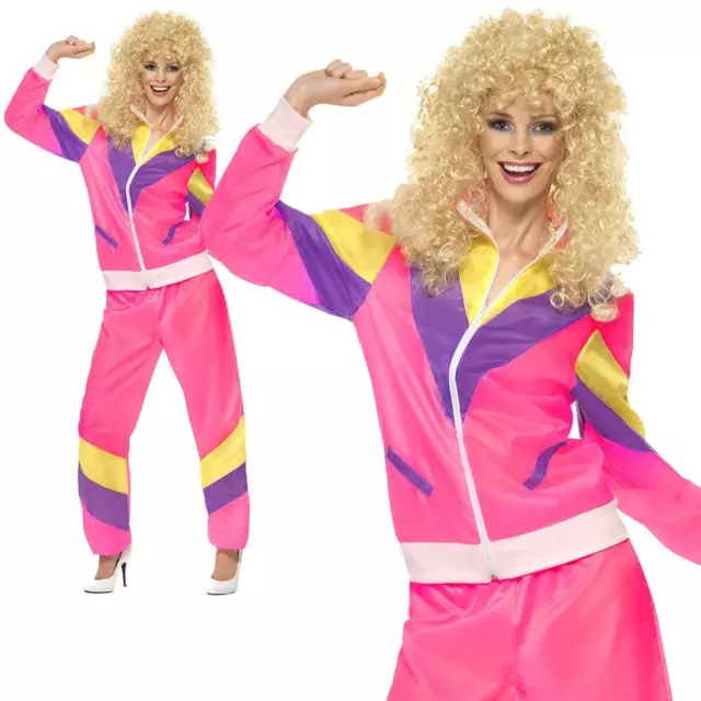 80s Shell Suit Trackie Costume Pink Ladies 1980s Fancy Dress Outfit