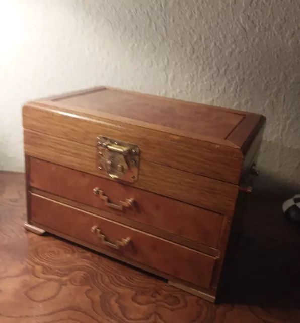 Vintage Commodore Collection By Rosalco Jewelry Chest Musical Wood