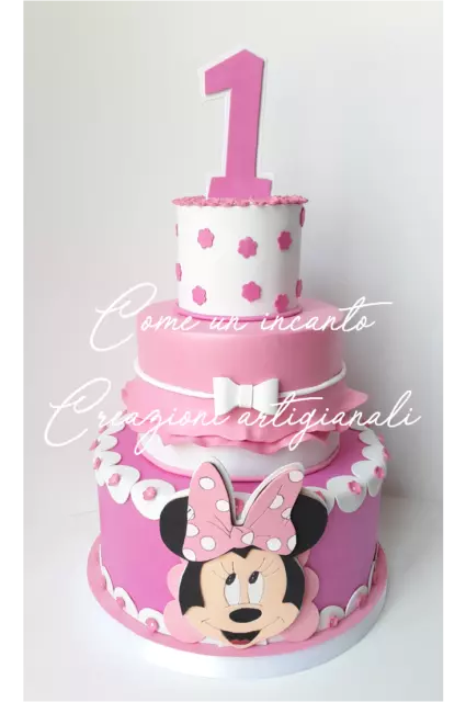 TORTA SCENOGRAFICA FINTA Minnie 1 anno compleanno rosa gomma eva fommy  party EUR 59,00 - PicClick IT