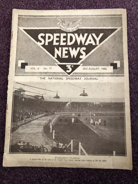 Speedway News magazine 25th August 1933