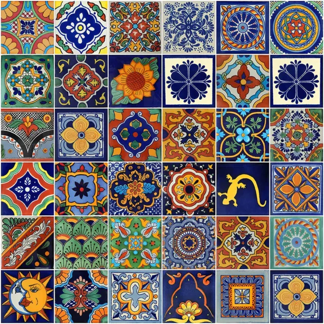 25 Tiles Mexican Talavera Folk Art Ceramic Tiles Mix Designs 4X4