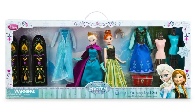 Disney Store Frozen Elsa Anna Deluxe Fashion Doll Set Dresses Coronation Outfits