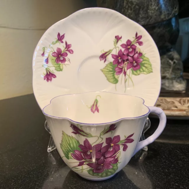 Shelley Violets 2 1/2" Dainty Shape Flat Cup & Saucer 13821 - Excellent