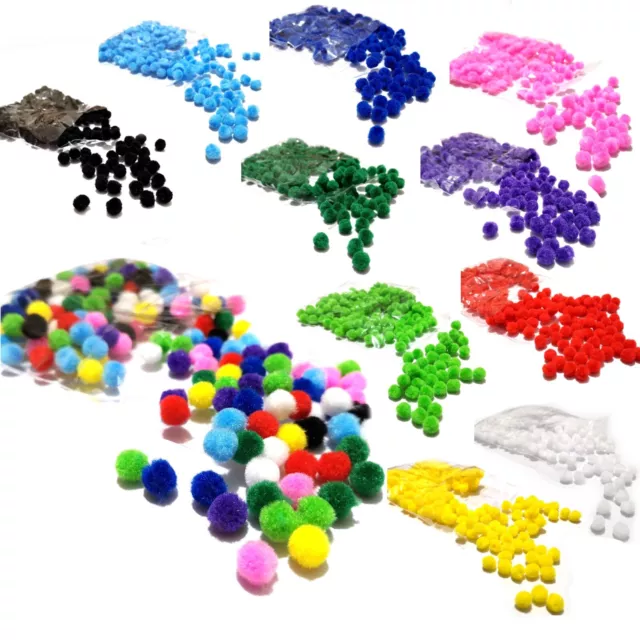 10mm Pom Poms 200 Pack 10 Colours or Assorted Ideal for Xmas Crafts