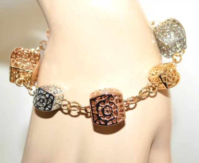 Bracciale donna catena ciondoli charms traforati oro rosa dorato argento UBB36