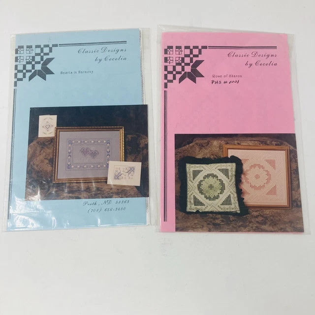 2 SOLAMENTE PATRONES HARDANGER - Diseños Clásicos de Cecelia - Corazones y Rosa de Sharon
