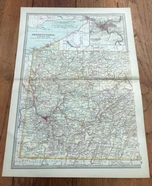 1903 large colour fold out map titled " pennsylvania western part  "